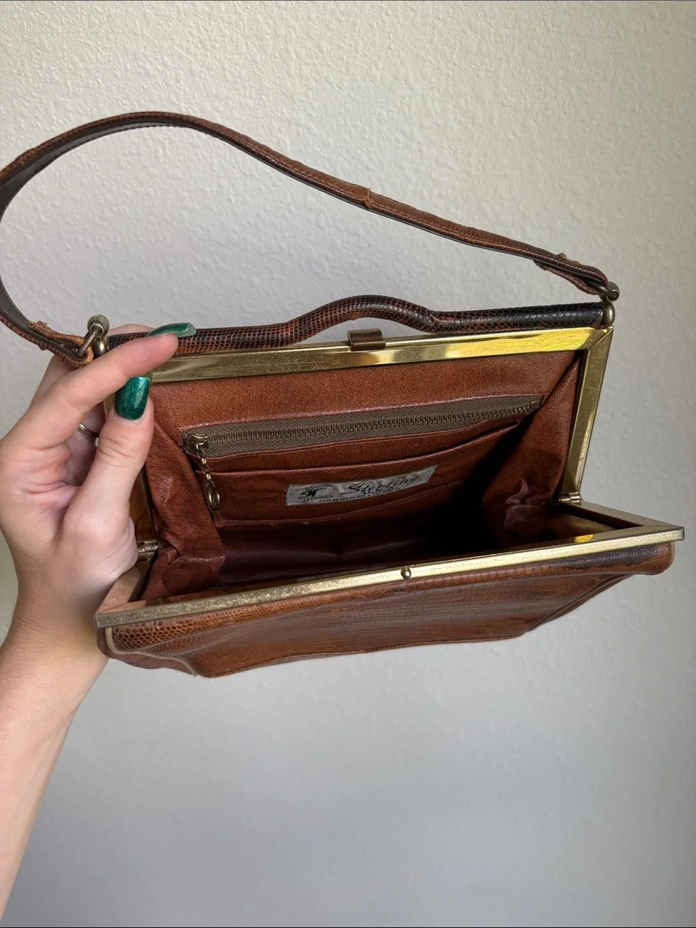 Sterling USA Vintage-Style Brown Textured Genuine Lizard Leather Hand Bag